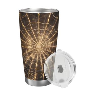 Imagem de hongjinglin Teia de aranha dourada 590 ml copo isolado de aço inoxidável com tampa copo de viagem reutilizável copo de café copos de água para bebidas frias e quentes presentes para mulheres homens
