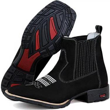 Imagem de Bota Botina Masculina Texana Bico Quadrado - Nane Bootd, Preta prata, 