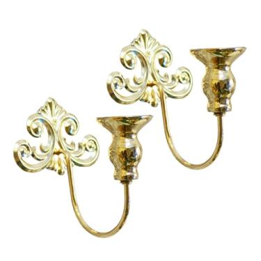 Imagem de IEUDNS Conjunto de 2 Castiçais de Parede Artísticos para Corredor, Candelabro Decorativo para Festas, Sala de Estar e Quarto, Ouro