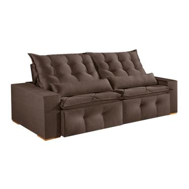 Imagem de Sofá 3 Lugares Retrátil e Reclinável França Veludo Marrom 210 cm