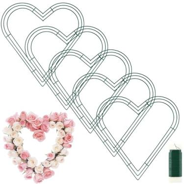 Imagem de Fovths Pacote com 6 guirlandas de coração, guirlanda de metal verde escuro de 40,6 cm, guirlanda de arame para o dia dos namorados, artesanato DIY, festa de casamento, decoração de cerimônias