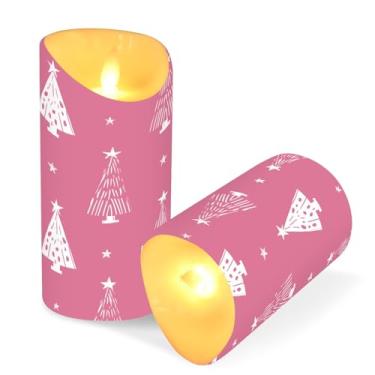 Imagem de Blueangle Pacote com 2 velas de árvore de Natal sem chama com controle remoto e temporizador, velas LED cintilantes (7,6 cm x 9,9 cm) para decoração de casa, casamento, acampamento (680)