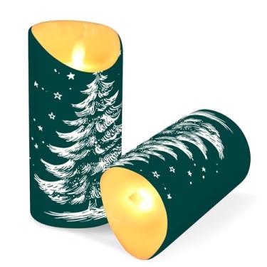 Imagem de Blueangle Pacote com 2 velas verdes de árvore de Natal sem chamas com controle remoto e temporizador, velas LED cintilantes (7,6 cm x 15 cm) para decoração de casa, casamento, acampamento (978)