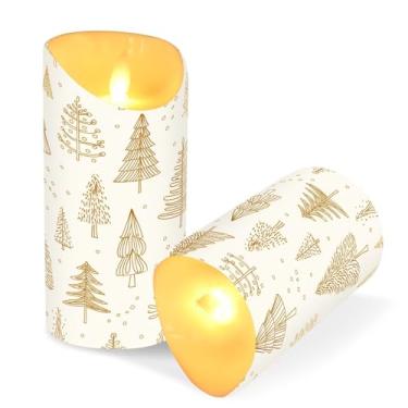 Imagem de Blueangle Pacote com 2 velas de árvore de Natal sem chama com controle remoto e temporizador, velas LED cintilantes (7,6 cm x 15 cm) para decoração de casa, casamento, acampamento (666)