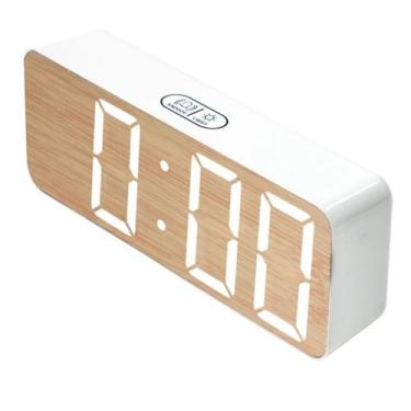 Imagem de Relógio Digital de Mesa Elegante Alarme Imita Madeira - Dexin, Branco