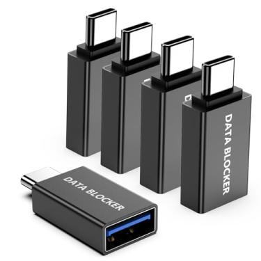 Imagem de Pacote com 5 adaptadores USB bloqueador de dados, bloqueador de dados USB C para iPhone 15 16 17 e para telefone Android ou iPad, adaptador bloqueador de dados C macho para fêmea apenas para carregar