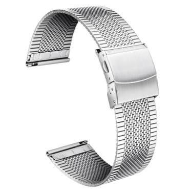 Imagem de BINLUN Correias de relógio de malha em aço inoxidável 12 mm 14 mm 16 mm 18 mm 20 mm 22 mm ultra fina libertação rápida correia de substituição para relógio metálico para homem e mulher (ouro, prata
