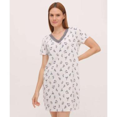 Imagem de Camisola Canelada Flores Manga Curta Marisa-87060, Off white, GG