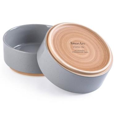 Imagem de AmorArc Tigelas de cereais de cerâmica, conjunto de 2 tigelas de sopa, tigelas de grés para creme CE, sobremesa, macarrão, salada - 14 cm, micro-ondas, lava-louças - cinza