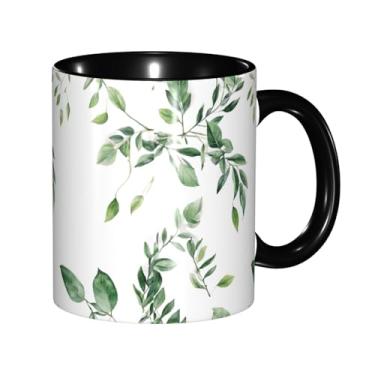 Imagem de Zeraoke Canecas de café criativas com estampa de folhas de eucalipto, personalizadas, presente para família, tamanho de 325 ml, unissex