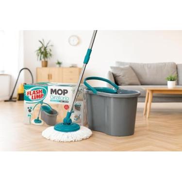 Imagem de MOP Giratorio FIT MOP 5010 Flash Limp Cabo 360 Inox Ajustável Microfibra Lavável Balde 8L Compacto Prático