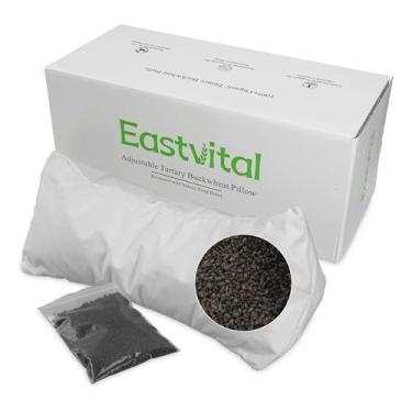 Imagem de Almofada de trigo sarraceno com rolo de pescoço 43 x 15 cm - Suporte direcionado reforçado para pescoço, lombar, joelho e viagens - Enchimento de cascos de trigo sarraceno com cabeça ajustável e