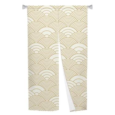 Imagem de Leowefowa Noren Cortina de porta estilo japonês tratamento de janela tapeçaria de porta grande ondas impresso cortina de porta longa poliéster para divisória de privacidade cozinha decoração de casa