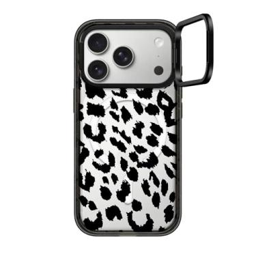 Imagem de CASETiFY Capa com suporte de anel de impacto para iPhone 17 Pro [Suporte/compatível com Magsafe/2 m. Proteção contra quedas de grau militar 3X] - Lacie Leopard - Preto transparente