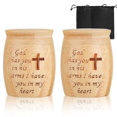 Imagem de Conjunto de 2 urnas pequenas para cinzas humanas, feito de bambu, mini urna de cremação de lembrança com padrão de árvore da vida gravado, para animais de estimação adultos feitos, 4,6 cm L x 6 cm A