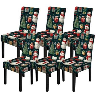 Imagem de FOREVER QUEEN 6 capas de cadeira de Natal com padrão clássico de inverno, guirlanda de azevinho, lavável, capa protetora de cadeira para casa, cozinha, hotel