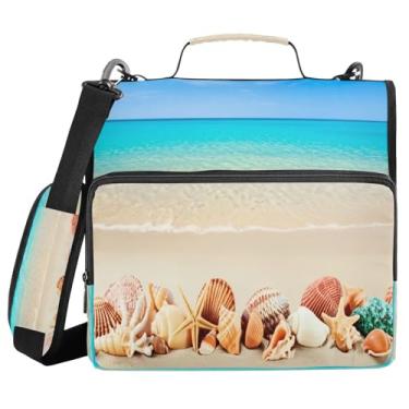 Imagem de Qilmy Fichários com zíper com alça de ombro, fichário de 3 anéis de 3 cm, capacidade de 500 folhas, pasta organizadora e pasta de arquivo expansível - Oceano azul e conchas do mar 42