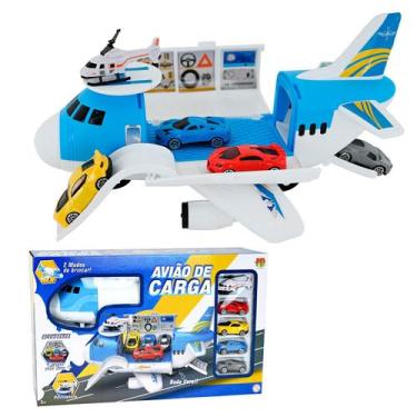 Imagem de Brinquedo Avião Com Compartimento De Carga Veículos Miniatura E Rampa 