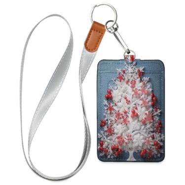 Imagem de Wassud Cordão de couro PU para árvore de Natal com frutas vermelhas para crachás de identificação, porta-chaves, porta-crachás, cartões de crédito para escritórios, funcionários, estudantes