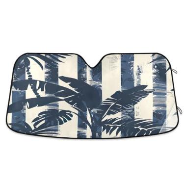 Imagem de Qilmy Palmeira estilo azul para-sol para para-brisa de carro, protetor de viseira dobrável, mantém a frescura, bloqueia raios UV e acessórios para proteger carros, SUVs, caminhões-M351