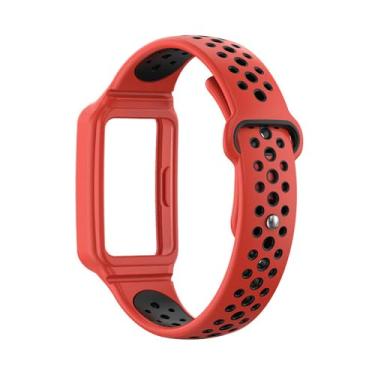 Imagem de XLCZMYL Pulseira esportiva de silicone para Huawei Band 8 7, pulseira de substituição para relógio inteligente, pulseira respirável para Huawei Band 8 6, vermelha e preta, para Huawei band 6