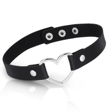 Imagem de Colar preto para mulheres, colar gargantilha de coração ajustável, colar punk de couro sintético macio, colar gótico, joias para festas e cosplay