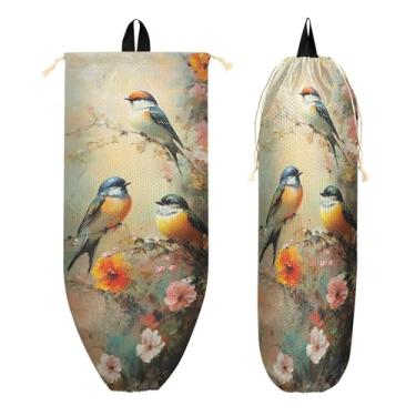 Imagem de xigua Suporte de parede para saco de plástico Three Birds com cordão, 1 pacote, reutilizável para decoração organizadora de sacolas de compras, meias, roupas íntimas e gravatas