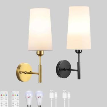 Imagem de Luminária de parede longa, curva e decorativa, LED, preta, linear, regulável com controle remoto, arandela redonda com 2 lâmpadas, estilo art déco, luminária de cabeceira, 3000K-6000K, 60 cm