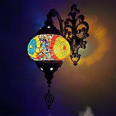 Imagem de Luminária de parede turca em mosaico, estilo retrô marroquino, em vidro boêmio, pequena, para cabeceira, ideal para sala de estar, quarto, corredor, varanda, café ou bar.