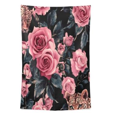 Imagem de STAYTOP Tapeçaria de parede de rosas e leopardo, tapeçarias para decoração de casa, dormitório, sala de estar, quarto, tapete de parede (90 × 60 pol)