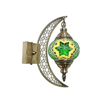 Imagem de Luminária de parede turca em mosaico com lua, aplique de parede marroquino em vidro, luminária de cabeceira decorativa para sala de estar, quarto, corredor, varanda, café ou bar.