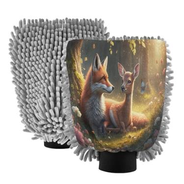 Imagem de STAYTOP Luvas de lavagem de carro de raposa e veado, 2 peças, luvas de microfibra de chenille, sem arranhões, panos de esponja de lavagem ultra absorventes para carros, limpeza doméstica - M