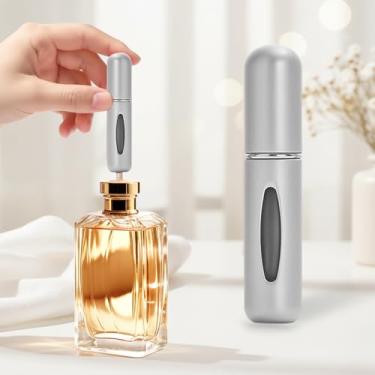 Imagem de Mini perfume recarregável, atomizador de perfume recarregável, frascos de spray, portátil para viagens, férias, atividades ao ar livre e negócios (5 ml), Prateado, 1 peça