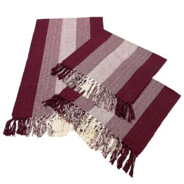 Imagem de Kit Passadeira Tapete Para Cozinha De Tear 3 Peças(Vinho Listrado)