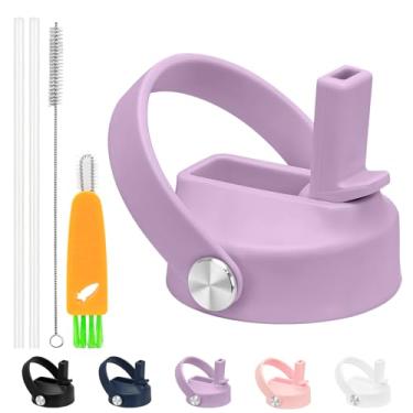 Imagem de XccMe Tampa de canudo para Hydro Flask boca larga, tampas com canudo para Hydroflask 12 16 18 20 32 boca larga de 1,134 g, tampa à prova de vazamento com alça flexível, tampas de garrafa esportiva com