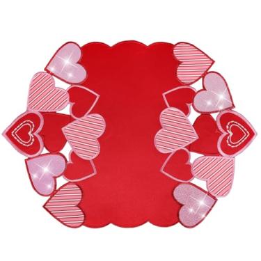 Imagem de Conjunto de 4 jogos americanos para dia dos namorados, vermelho, bordado, rosa, decoração de mesa para dia dos namorados, retangular, curto para festas de casamento recortadas, propostas de