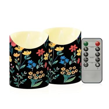 Imagem de Wassud Pacote com 2 velas de flores simples sem chama com controle remoto, velas realistas cintilantes com temporizador, velas decorativas para Natal, casamento, festa, decoração de casa pequena
