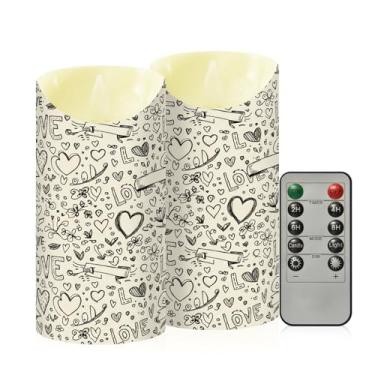Imagem de Wassud Pacote com 2 velas de desenho de corações sem chama com controle remoto, velas realistas cintilantes com temporizador, velas decorativas para Natal, casamento, festa, decoração de casa média