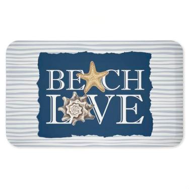 Imagem de Tapete antifadiga Beach Love sobre listras, tapete ergonômico acolchoado para cozinha e pé com suporte antiderrapante, tapete confortável ecológico, design por Kim Allen, 76 cm x 45 cm