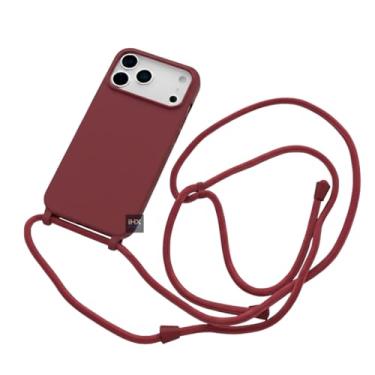 Imagem de Capa Case Capinha Para iPhone 17 PRO Silicone Com Cordão Alça De Pescoço Ajustável Veludo Premium (VINHO)
