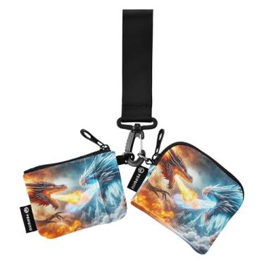 Imagem de Bruxa voando em uma vassoura em carteira estrelada para mulheres carteira destacável bolsa dupla chaveiro carteira feminina portátil, Dragão gelo e fogo, one size