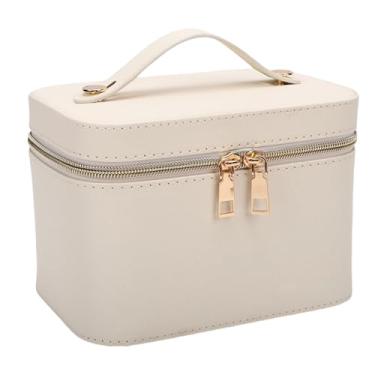 Imagem de Brrnoo Bolsa de Maquiagem LED Com Espelho, Estojo Cosmético de Viagem de Couro PU 3 Tons de Luz Ajustáveis ​​Carregamento USB Com Escurecimento Contínuo, Com Espelho Removível para (Branco)