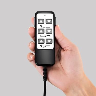 Imagem de Richmat Substituição de controle remoto de cama ajustável com 6 botões e 5 pinos, interruptor de telefone com fio com cabo de alimentação de 150 cm, reclinável para cabeça e pé (6 botões)