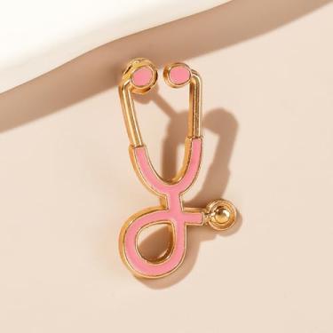 Imagem de Broche estetoscópio de enfermeira médica, broche banhado a ouro, broche de lapela para mulheres, joias, acessórios, presentes, One Size, Liga de aço, Zircônia cúbica