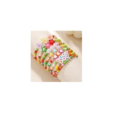 Imagem de Conjunto de 6 pulseiras de coração vermelho para o dia dos namorados, argila de polímero e acrílico com contas de amor, doce escolha de presente para namorada, Medium, Argila de polímero, Ágata