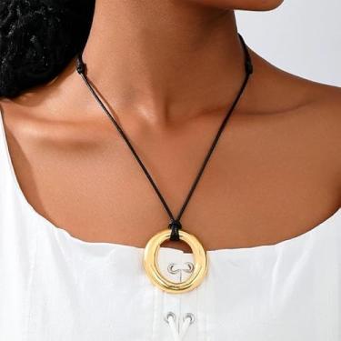 Imagem de Colar feminino Boho com pingente de ouro grosso, joia ocidental, caubói, chique, country, para concertos, presente, Medium, Latão, Sem Pedra Preciosa