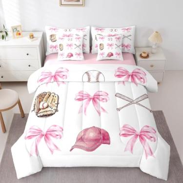 Imagem de Conjunto de edredom Queen para meninas de beisebol, 7 peças, decoração de quarto, com edredom, plano, lençol com elástico, fronhas, fronhas