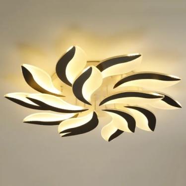Imagem de Luminária de teto LED dimerizável em formato de flor com 15 lâmpadas, modelo de embutir com controle remoto, em metal e acrílico, ideal para sala de estar, quarto e sala de jantar.