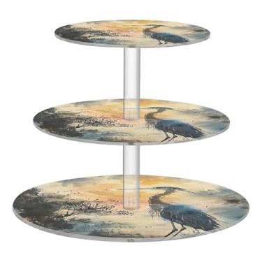 Imagem de Suporte de cupcake de 3 níveis, para chá e garças, pássaros, pintura de tinta, copo de acrílico, torre de bolo, suporte de aniversário, casamento, sobremesa, expositor de mesa, bandejas de comida em