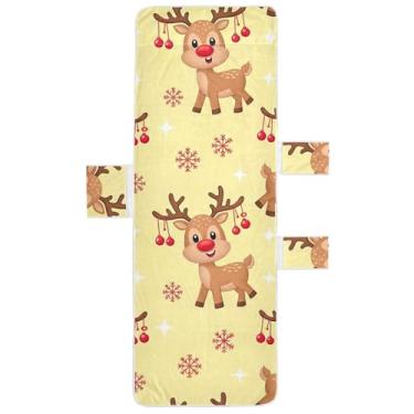 Imagem de Linda capa de cadeira de Natal de rena de desenho animado toalhas de praia de piscina com bolsos espreguiçadeira de piscina tropical 215,9 cm x 76,2 cm